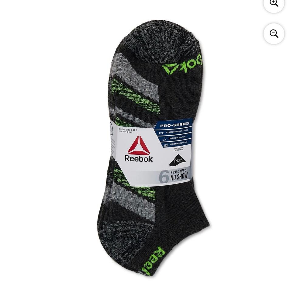 Reebok Mens No Show Socks Pro Series 6 Pack - Gray NWT Size 6-12.5
